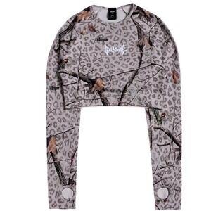 Civil Regime Concrete Forest Real Leopard Camo Seamless Long Sleeve Crop Top M